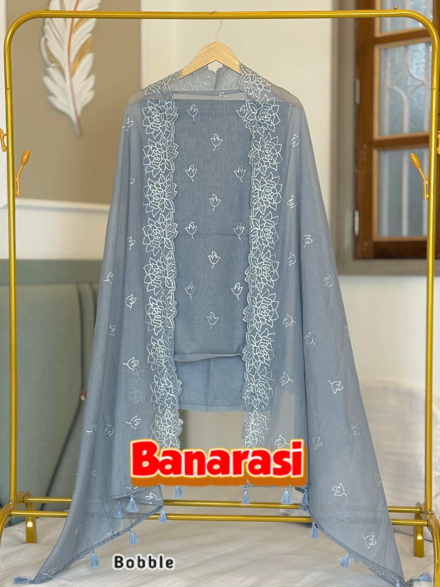 Light Blue Cotton Chanderi Embroidery Resham Booti Banarasi Suit 1200SKL_CE13