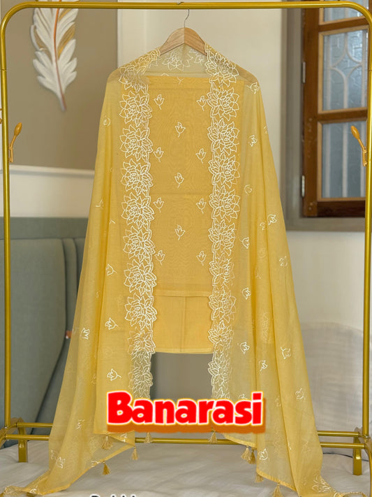 Yellow Cotton Chanderi Embroidery Resham Booti Banarasi Suit 1200SKL_CE14