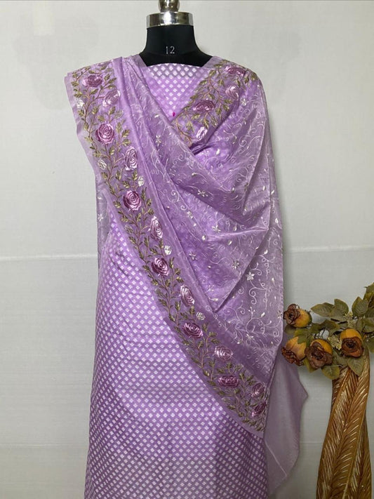 Lavander Banarasi Cotton Embroidered Suit with Heavy Organza Floral Embroidery Dupatta 1200SKL_CSE4