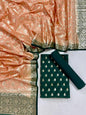 Dark Green Mercerised Lorex Weave With Contrast Dupatta Banarasi 3 Pcs Suit Set 1200SKL_PM17