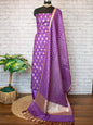 Purple Pure Mercerise Silk Floral Zari Booti with Lorex Dupatta Banarasi Suit Set 1200SKL_MS16
