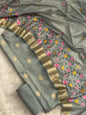 Grey Pure Mercerised Zari Booti with Embroidery Dupatta Banarasi Suit Set 1200SKL_PME21