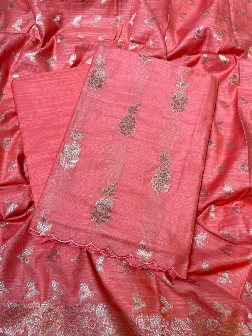 Orange Cotton Linen Floral Zari Booti Banarasi Suit with Zari Booti Dupatta 120DAN_CL11