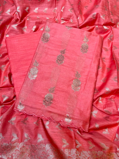 Orange Cotton Linen Floral Zari Booti Banarasi Suit with Zari Booti Dupatta 120DAN_CL11