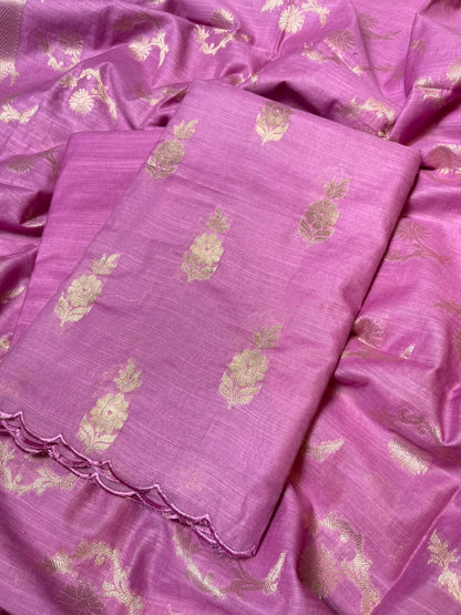 Lavander Cotton Linen Floral Zari Booti Banarasi Suit with Zari Booti Dupatta 120DAN_CL12