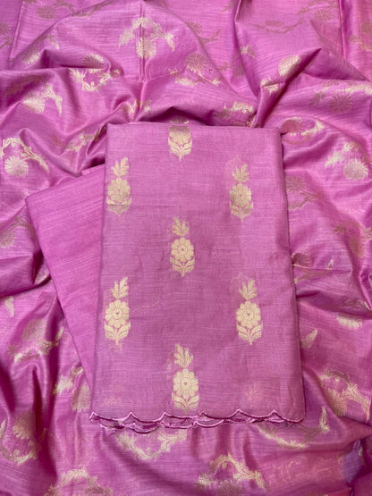 Lavander Cotton Linen Floral Zari Booti Banarasi Suit with Zari Booti Dupatta 120DAN_CL12