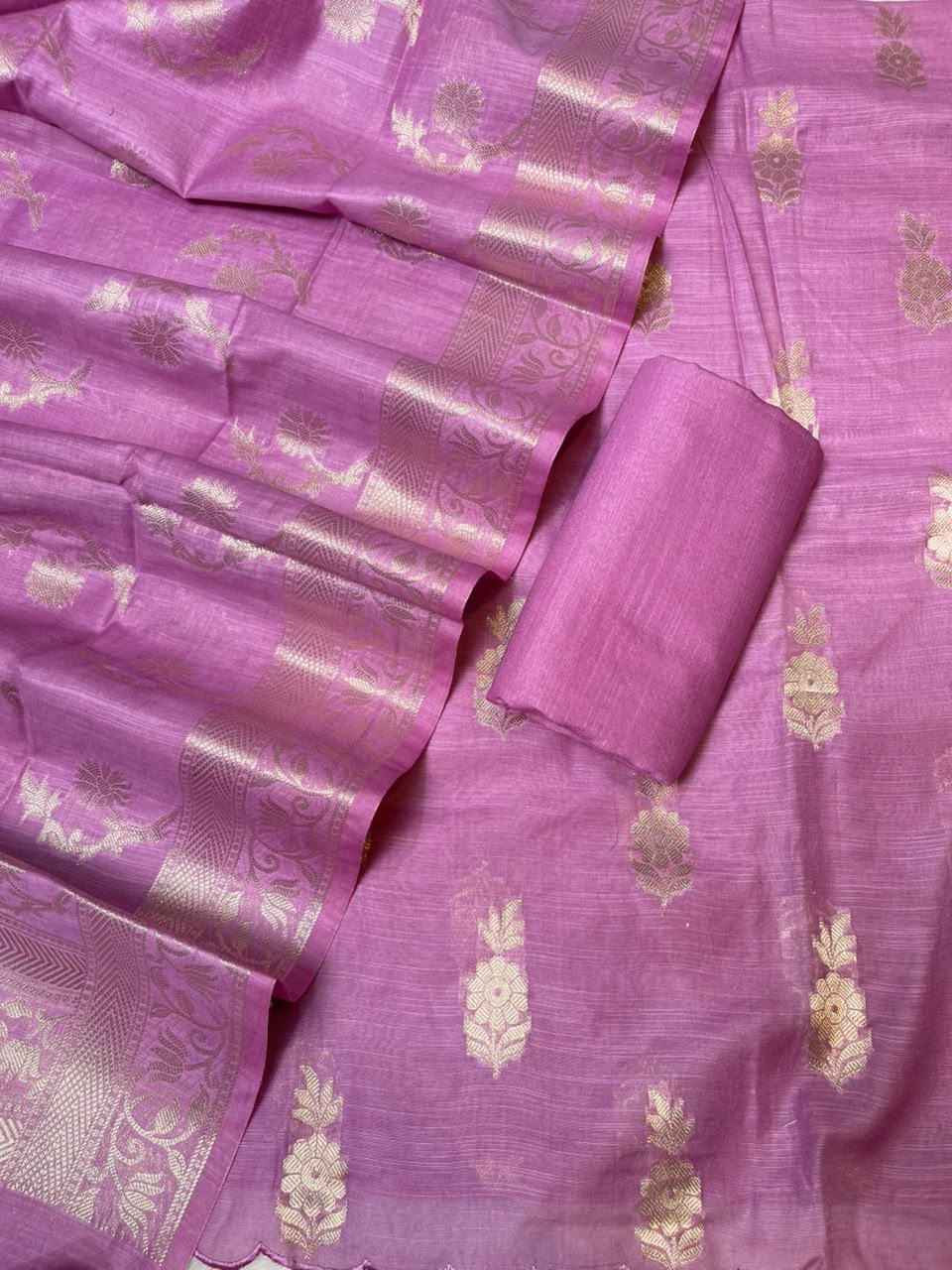 Lavander Cotton Linen Floral Zari Booti Banarasi Suit with Zari Booti Dupatta 120DAN_CL12