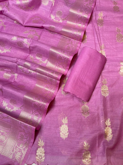 Lavander Cotton Linen Floral Zari Booti Banarasi Suit with Zari Booti Dupatta 120DAN_CL12