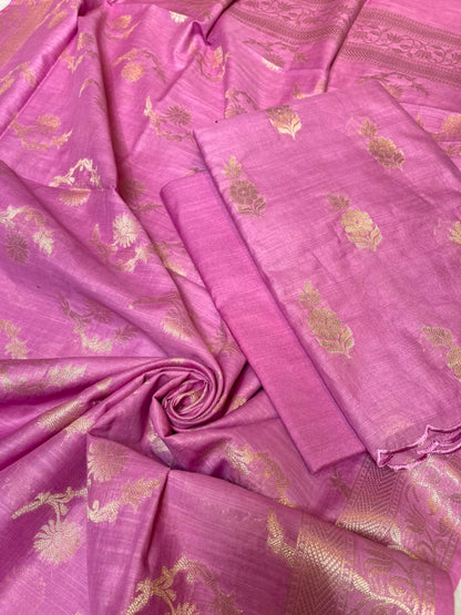Lavander Cotton Linen Floral Zari Booti Banarasi Suit with Zari Booti Dupatta 120DAN_CL12