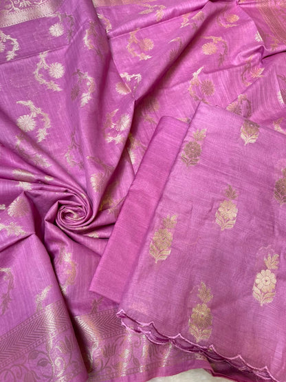 Lavander Cotton Linen Floral Zari Booti Banarasi Suit with Zari Booti Dupatta 120DAN_CL12