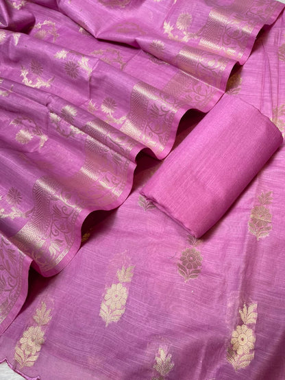 Lavander Cotton Linen Floral Zari Booti Banarasi Suit with Zari Booti Dupatta 120DAN_CL12