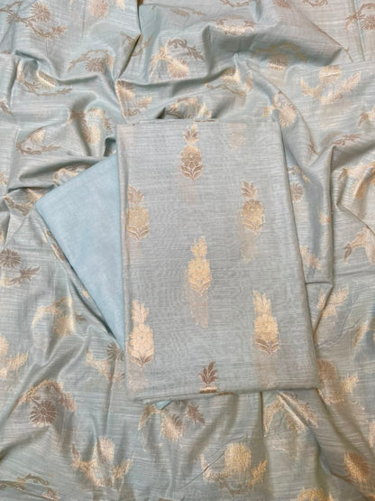 Grey Cotton Linen Floral Zari Booti Banarasi Suit with Zari Booti Dupatta 120DAN_CL13
