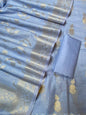 Light Blue Cotton Linen Floral Zari Booti Banarasi Suit with Zari Booti Dupatta 120DAN_CL14