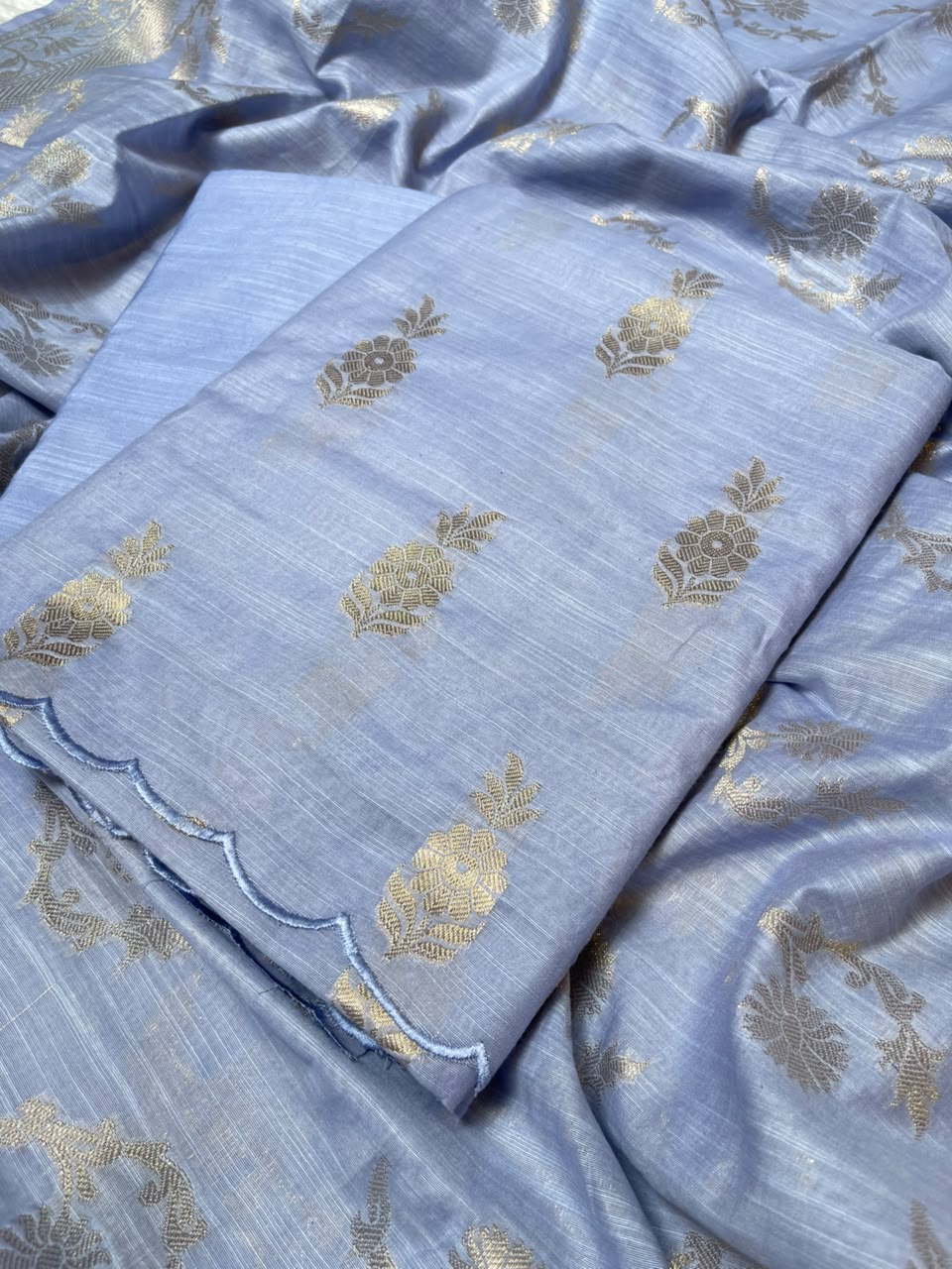 Light Blue Cotton Linen Floral Zari Booti Banarasi Suit with Zari Booti Dupatta 120DAN_CL14