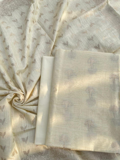 Cream Cotton Linen Floral Zari Booti Banarasi Suit with Patti Booti Dupatta 120DAN_CL7