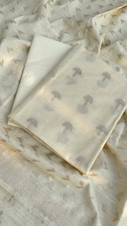 Cream Cotton Linen Floral Zari Booti Banarasi Suit with Patti Booti Dupatta 120DAN_CL7