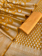 Mustard Gold Katan Upada Silk Floral Zari Booti Banarasi Suit with Alfi Zari Jaal Dupatta  1250DAN_KU4