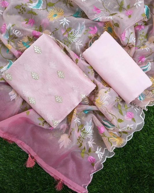 Pink Chanderi Dyable Floral Booti with Embroidery Dupatta Banarasi Suit 1250SKL_CDE4