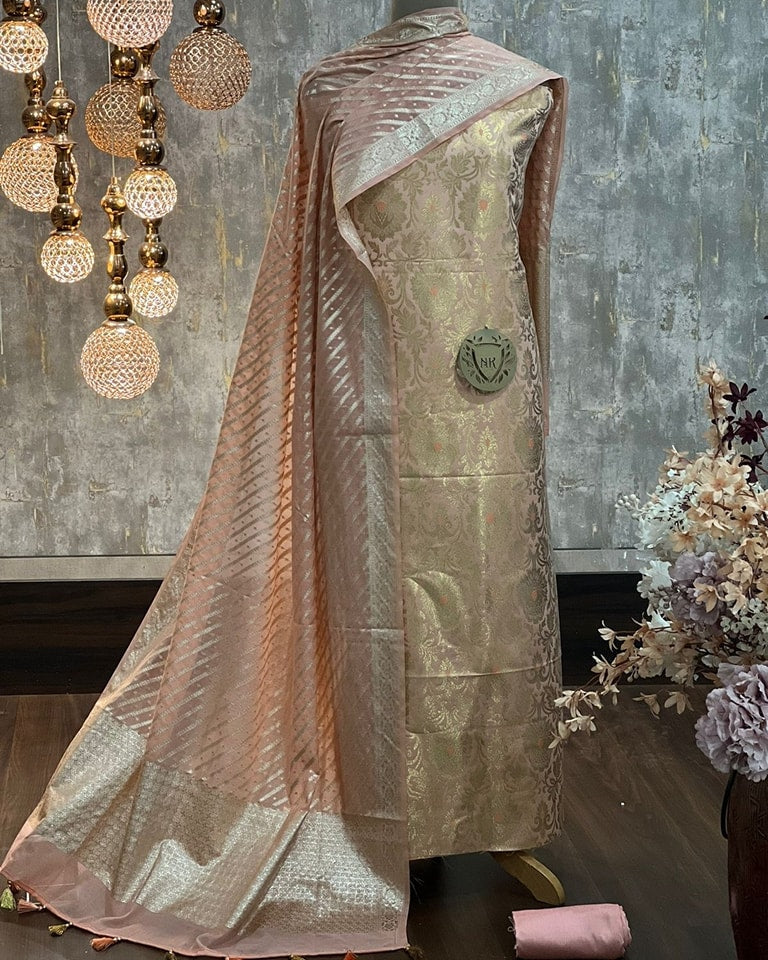 Peach Katan Silk Brocade Kimkhab Mina Boota Banarasi Suit 1250SKL_KB8