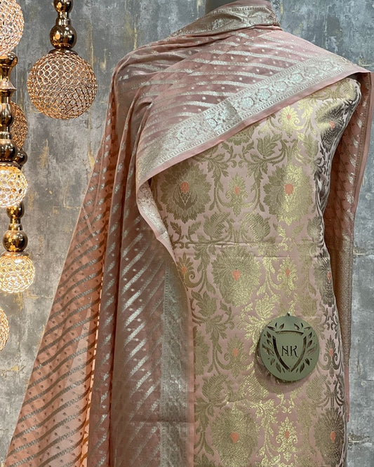 Peach Katan Silk Brocade Kimkhab Mina Boota Banarasi Suit 1250SKL_KB8