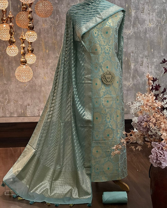 Seagreen Katan Silk Brocade Kimkhab Mina Boota Banarasi Suit 1250SKL_KB9