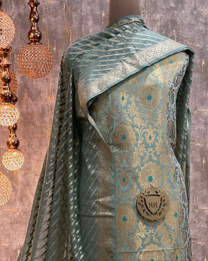 Seagreen Katan Silk Brocade Kimkhab Mina Boota Banarasi Suit 1250SKL_KB9
