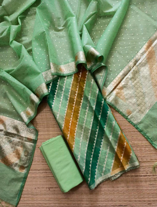 Green Pure Mercerised Lorex Weave Suit with Hand-Brushed Lorex Dupatta 1250SKL_MH3