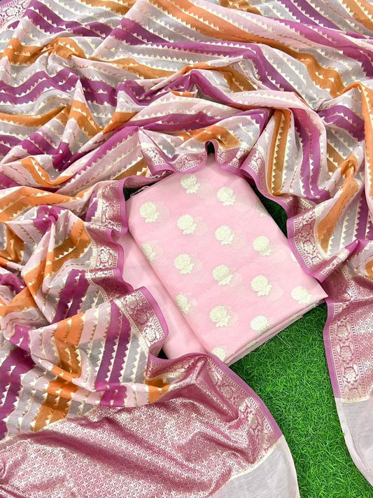 Pink Pure Mercerised Lorex Weaving Suit with Handbrush Lorex Dupatta 1250SKL_ML3