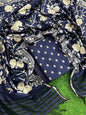 Pure Mercerized Navy Blue Floral Booti Banarasi Suit with Heavy Thread work Jaal Dupatta 1250SKL_PME2