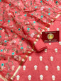 Pink Pure Mercerise Silk Silver Gold Zari Booti with Organza Embroidery Dupatta Suit Set 1250SKL_PME28