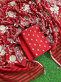 Pure Mercerized Red Floral Booti Banarasi Suit with Heavy Thread work Jaal Dupatta 1250SKL_PME3