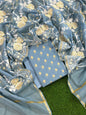 Pure Mercerized Grey Floral Booti Banarasi Suit with Heavy Thread work Jaal Dupatta 1250SKL_PME4