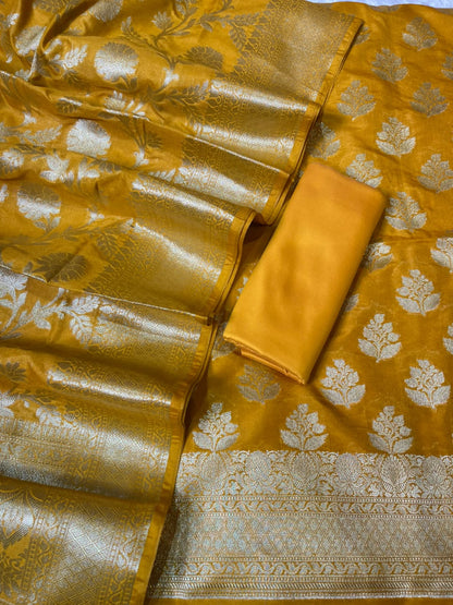 Gold Katan Upada Silk Floral Zari Boota Banarasi Suit with Alfi Zari Jaal Dupatta 125DAN_KU10
