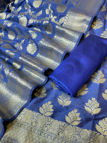 Indigo Blue Katan Upada Silk Floral Zari Boota Banarasi Suit with Alfi Zari Jaal Dupatta 125DAN_KU12