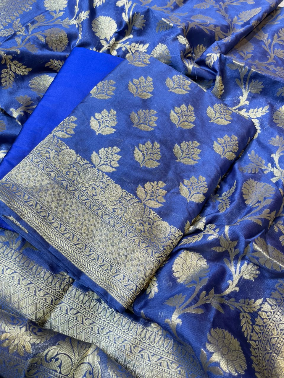 Indigo Blue Katan Upada Silk Floral Zari Boota Banarasi Suit with Alfi Zari Jaal Dupatta 125DAN_KU12
