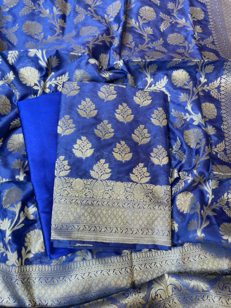 Indigo Blue Katan Upada Silk Floral Zari Boota Banarasi Suit with Alfi Zari Jaal Dupatta 125DAN_KU12