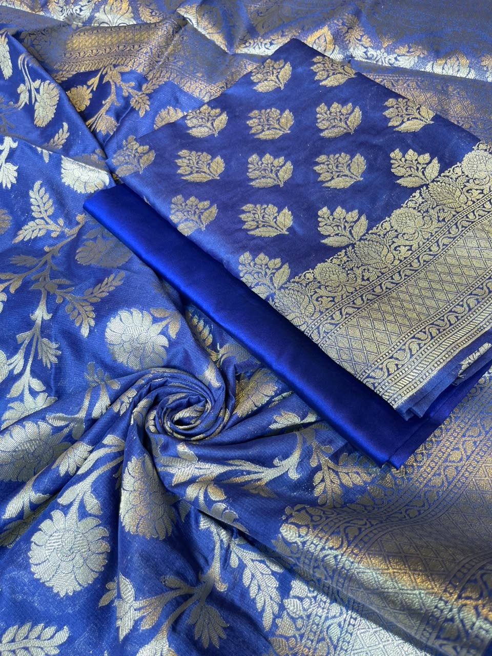 Indigo Blue Katan Upada Silk Floral Zari Boota Banarasi Suit with Alfi Zari Jaal Dupatta 125DAN_KU12