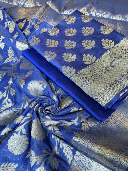 Indigo Blue Katan Upada Silk Floral Zari Boota Banarasi Suit with Alfi Zari Jaal Dupatta 125DAN_KU12