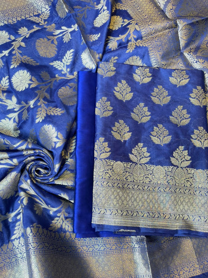 Indigo Blue Katan Upada Silk Floral Zari Boota Banarasi Suit with Alfi Zari Jaal Dupatta 125DAN_KU12