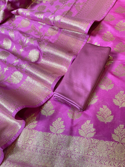 Orchid Pink Katan Upada Silk Floral Zari Boota Banarasi Suit with Alfi Zari Jaal Dupatta 125DAN_KU13