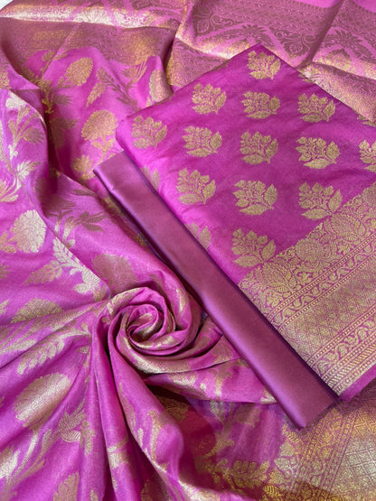 Orchid Pink Katan Upada Silk Floral Zari Boota Banarasi Suit with Alfi Zari Jaal Dupatta 125DAN_KU13