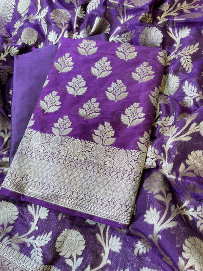 Deep Purple Katan Upada Silk Floral Zari Boota Banarasi Suit with Alfi Zari Jaal Dupatta 125DAN_KU14