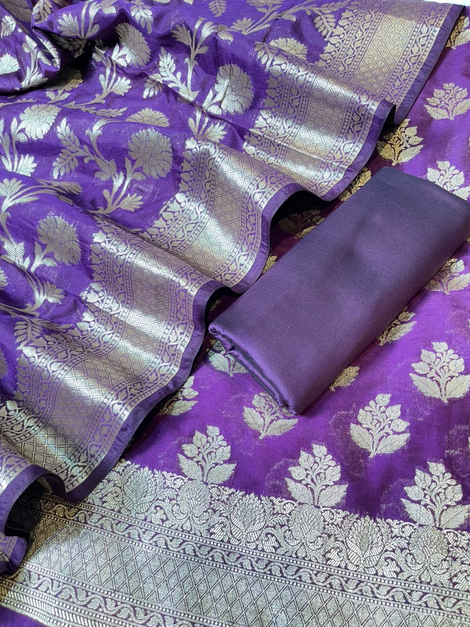 Deep Purple Katan Upada Silk Floral Zari Boota Banarasi Suit with Alfi Zari Jaal Dupatta 125DAN_KU14