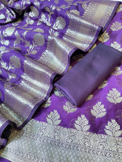 Deep Purple Katan Upada Silk Floral Zari Boota Banarasi Suit with Alfi Zari Jaal Dupatta 125DAN_KU14