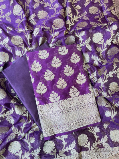 Deep Purple Katan Upada Silk Floral Zari Boota Banarasi Suit with Alfi Zari Jaal Dupatta 125DAN_KU14