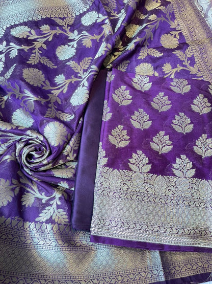 Deep Purple Katan Upada Silk Floral Zari Boota Banarasi Suit with Alfi Zari Jaal Dupatta 125DAN_KU14