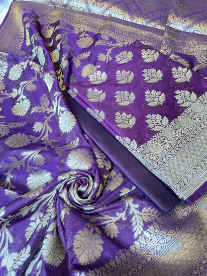 Deep Purple Katan Upada Silk Floral Zari Boota Banarasi Suit with Alfi Zari Jaal Dupatta 125DAN_KU14