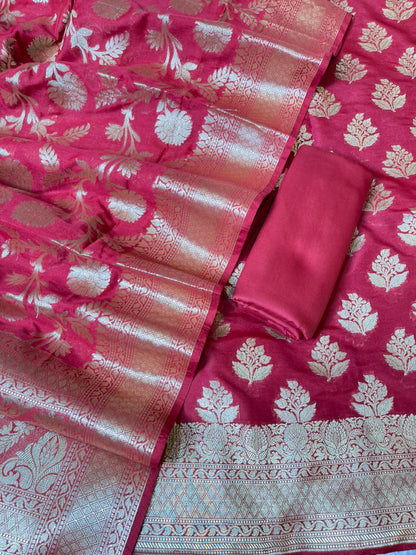 Maroon Katan Upada Silk Floral Zari Boota Banarasi Suit with Alfi Zari Jaal Dupatta 125DAN_KU15