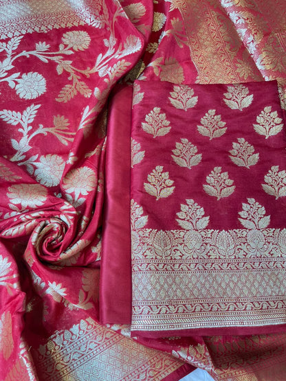 Maroon Katan Upada Silk Floral Zari Boota Banarasi Suit with Alfi Zari Jaal Dupatta 125DAN_KU15