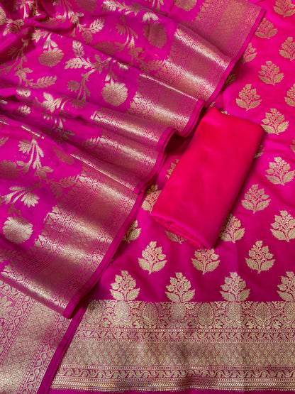Magenta Katan Upada Silk Floral Zari Boota Banarasi Suit with Alfi Zari Jaal Dupatta 125DAN_KU16